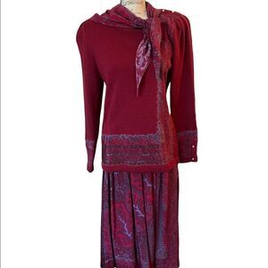 ANNE Crimmins Vintage Purple Matching Sweater And Silk Skirt Size 8